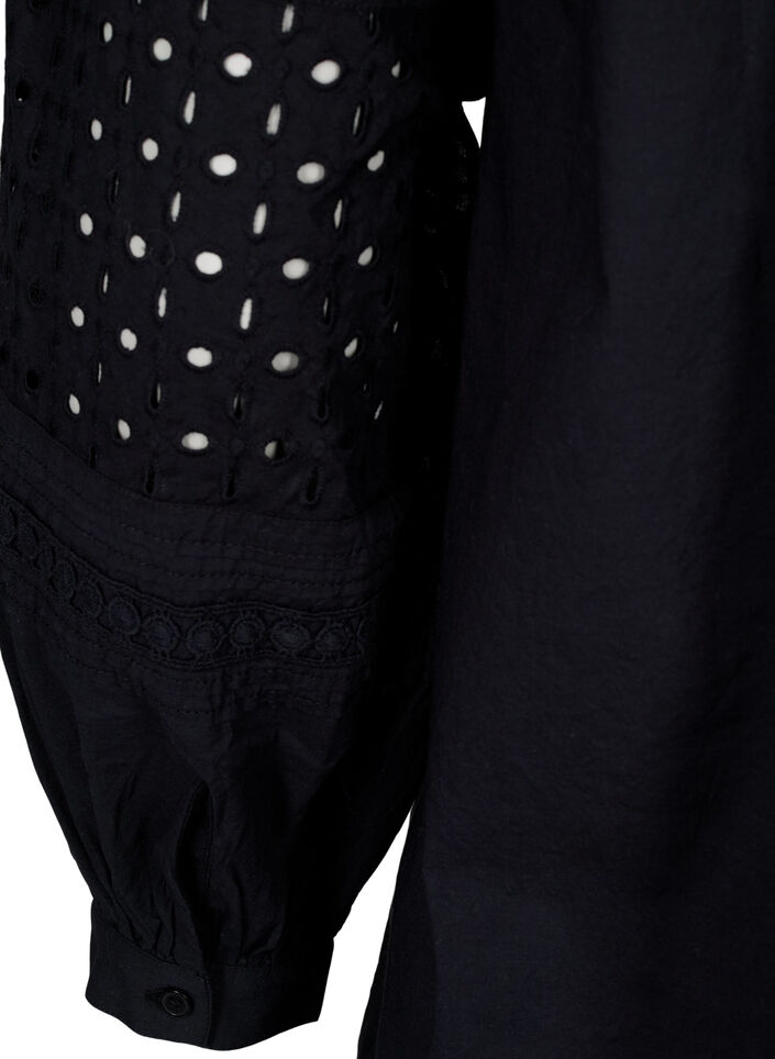 Långärmad blus med dekorativa detaljer, Black, Packshot image number 3