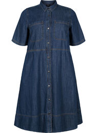 Skjortklänning i denim med korta ärmar, Dark blue denim