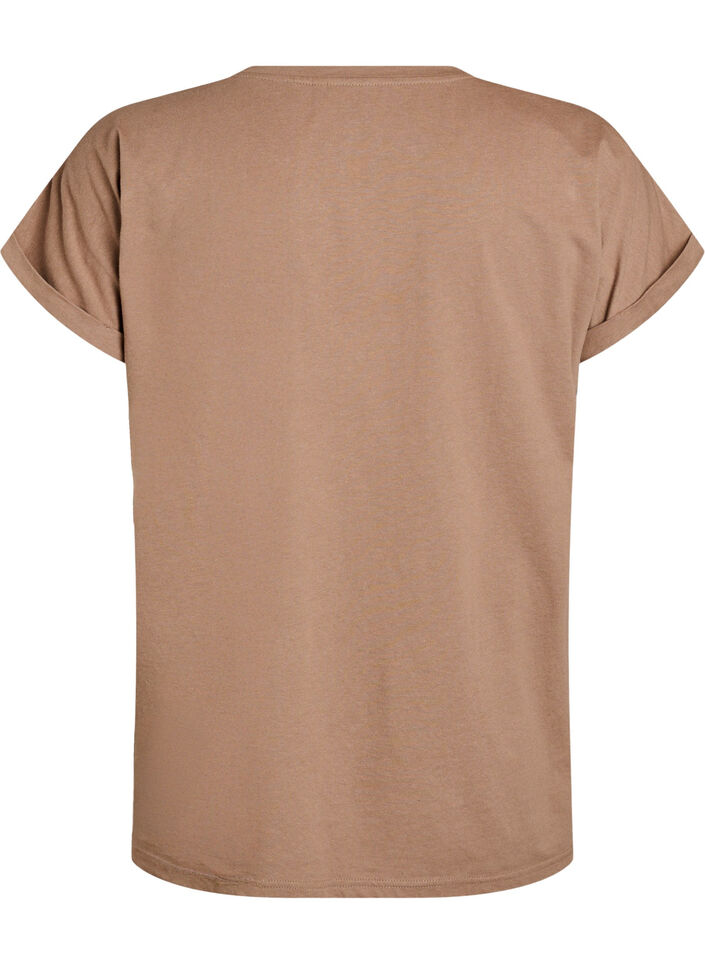 Kort&auml;rmad t-shirt i bomullsmix, Brun, Packshot image number 1