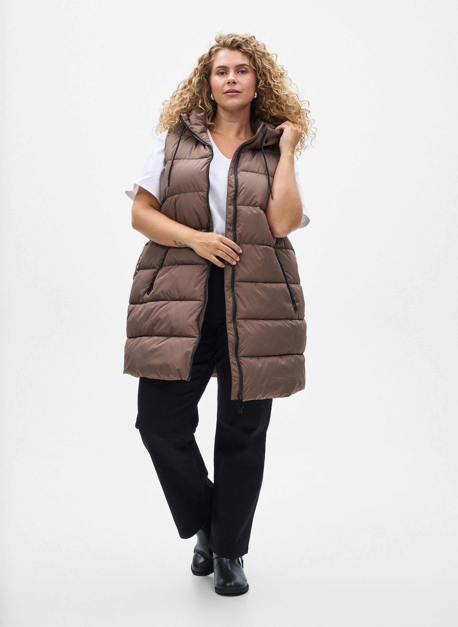 ZizziL&aring;ng v&auml;st med huva och fickor, Brun, Model image number 1