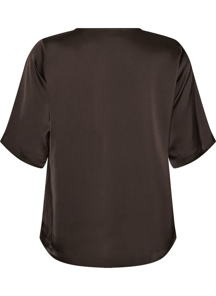 Blus i satin med armb&aring;gsl&aring;nga &auml;rmar, Brun, Packshot image number 1