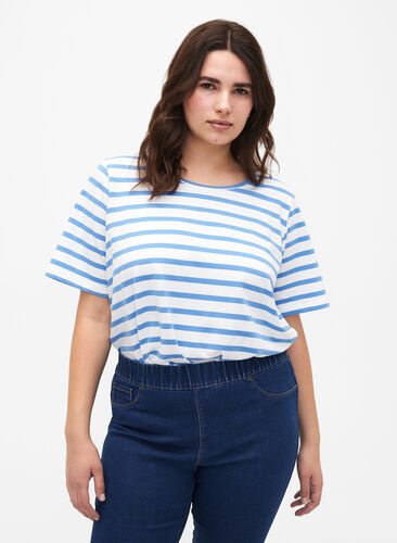 Randig T-shirt i ekologisk bomull, Marina Stripe, Model image number 0