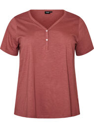 T-shirt med knappdetalj, Brun