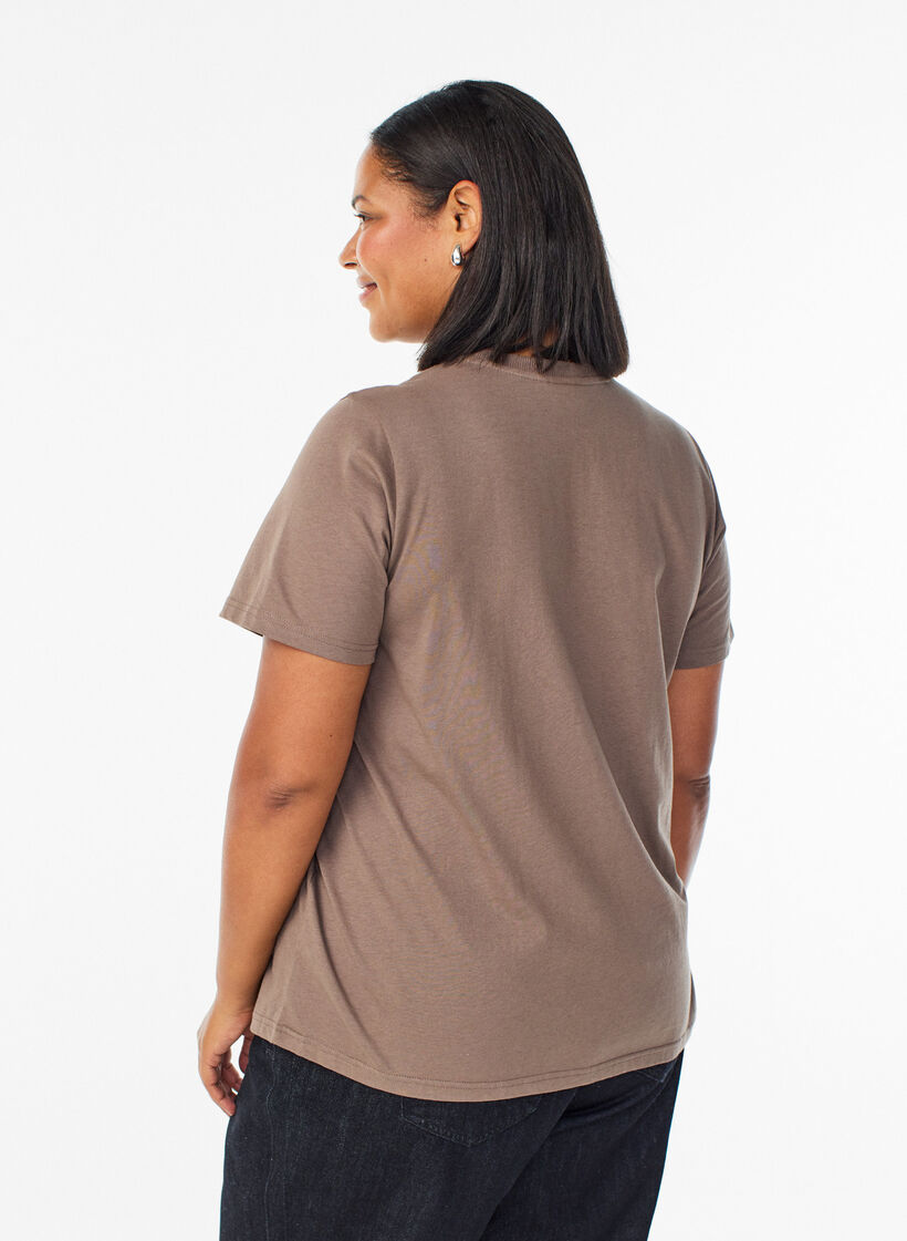 Enkel t-shirt i bomull med rund halsringning, Brun, Model image number 2