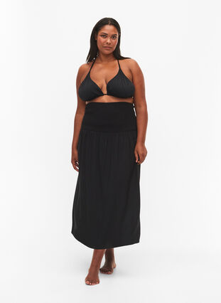 Strandklänning i viskos med överdel i smock, Black, Model image number 3