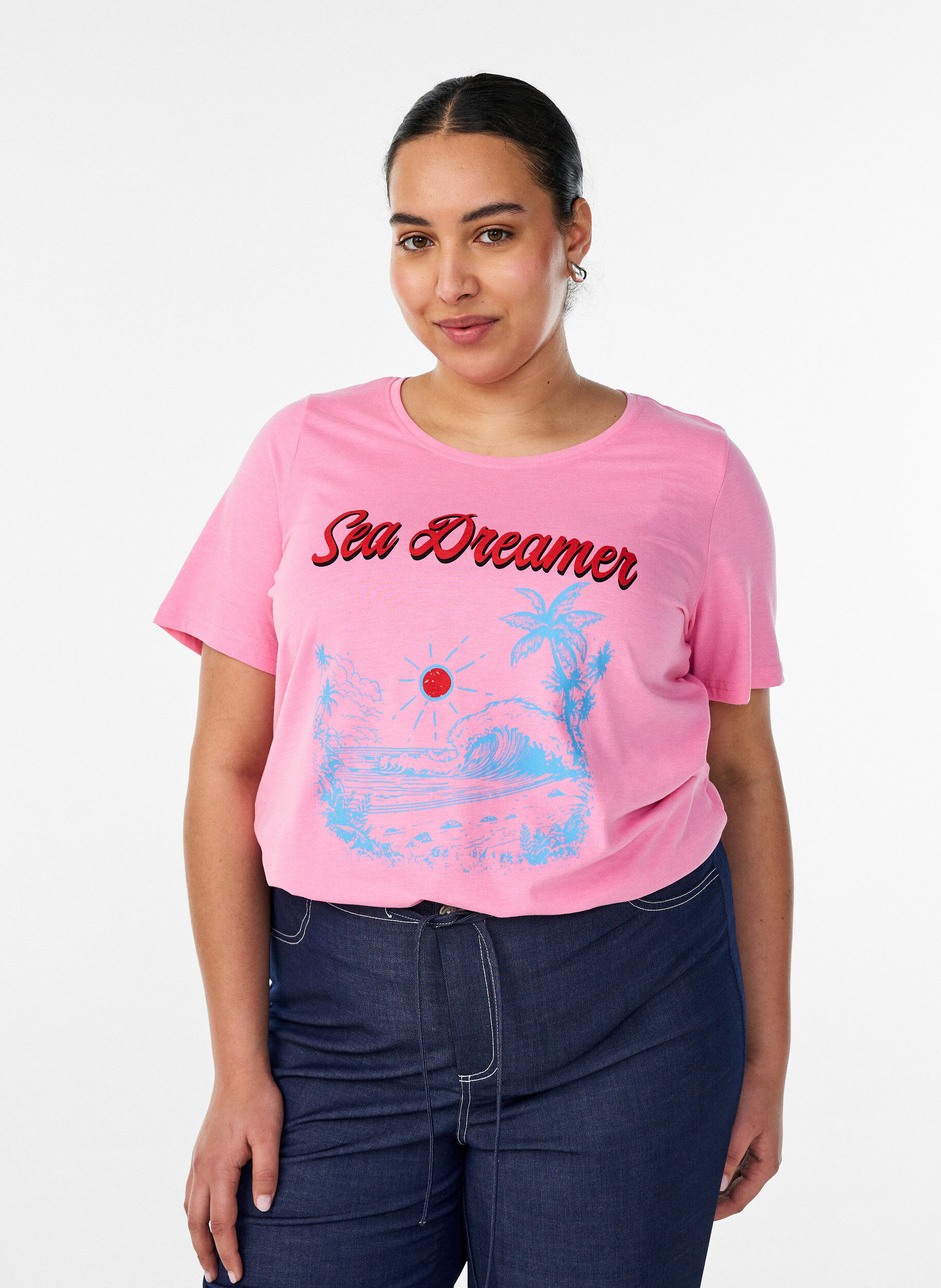T-shirt med tryck, Rosa, Model