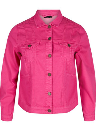 Kort färgad jeansjacka, Fuchsia Purple, Packshot image number 0
