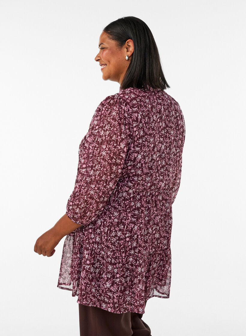 Tunika med blomm&ouml;nster och glittertr&aring;dar, R&ouml;d, Model image number 2