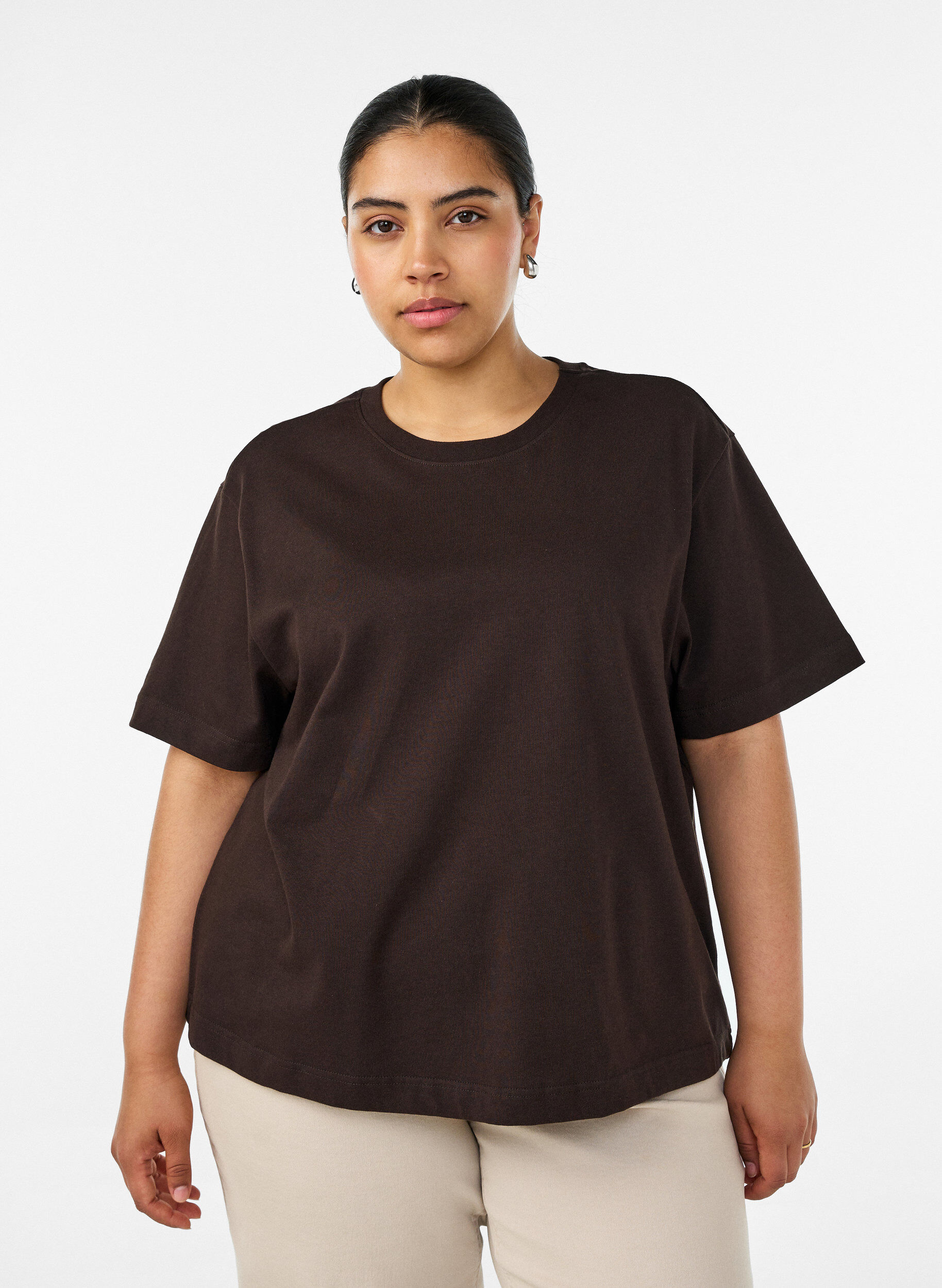 Boxig t-shirt i bomull, Brun, Model