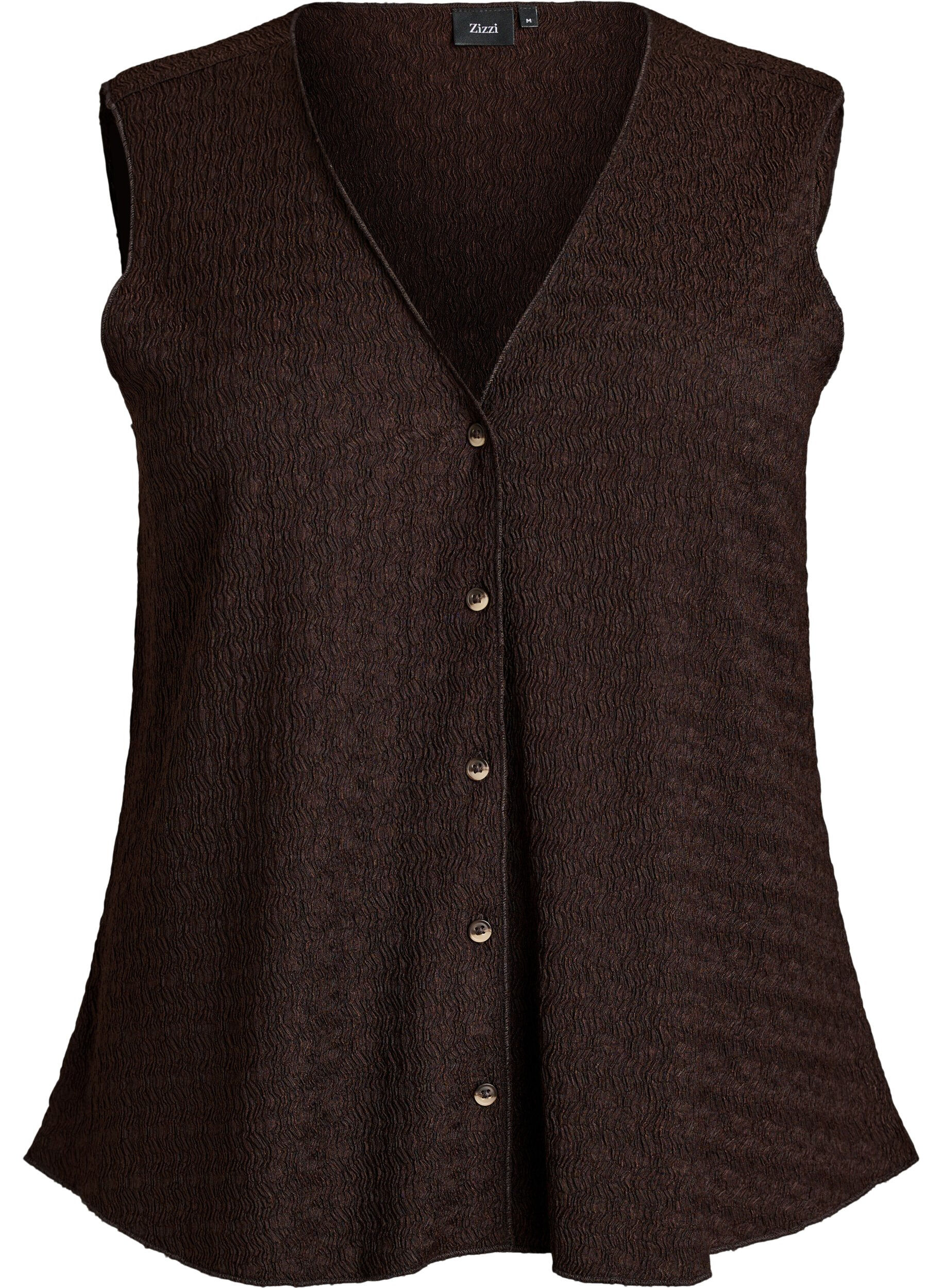Zizzi&Auml;rml&ouml;s topp med v&aring;gig struktur och kn&auml;ppning, Brun, Packshot image number 0