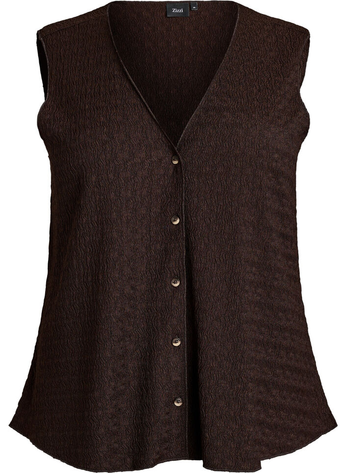&Auml;rml&ouml;s topp med v&aring;gig struktur och kn&auml;ppning, Brun, Packshot image number 0