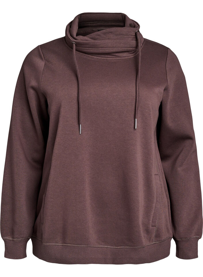 Sweatshirt med h&ouml;g krage och fickor, Brun, Packshot image number 0