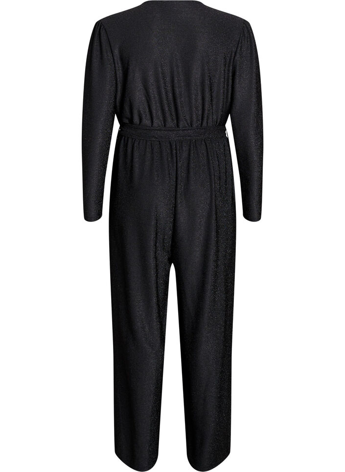 Jumpsuit med glitter och knytskärp, Svart, Packshot image number 1