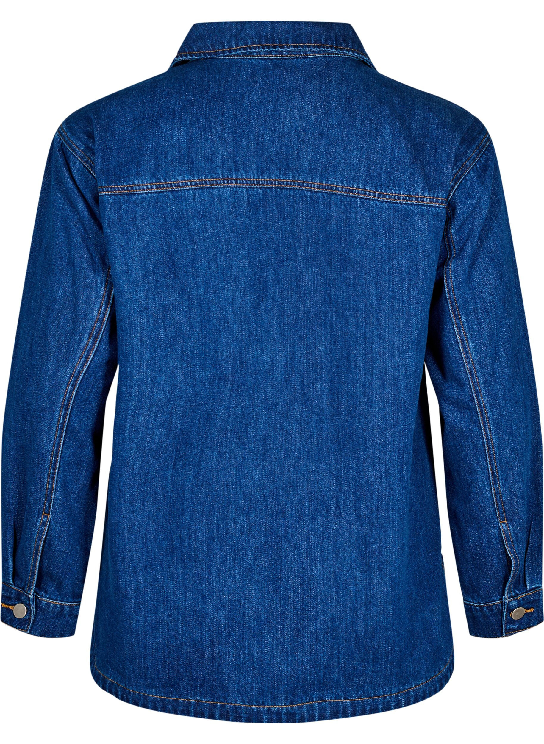 Zizzi Denimblus med krage, Unwashed, Packshot image number 1