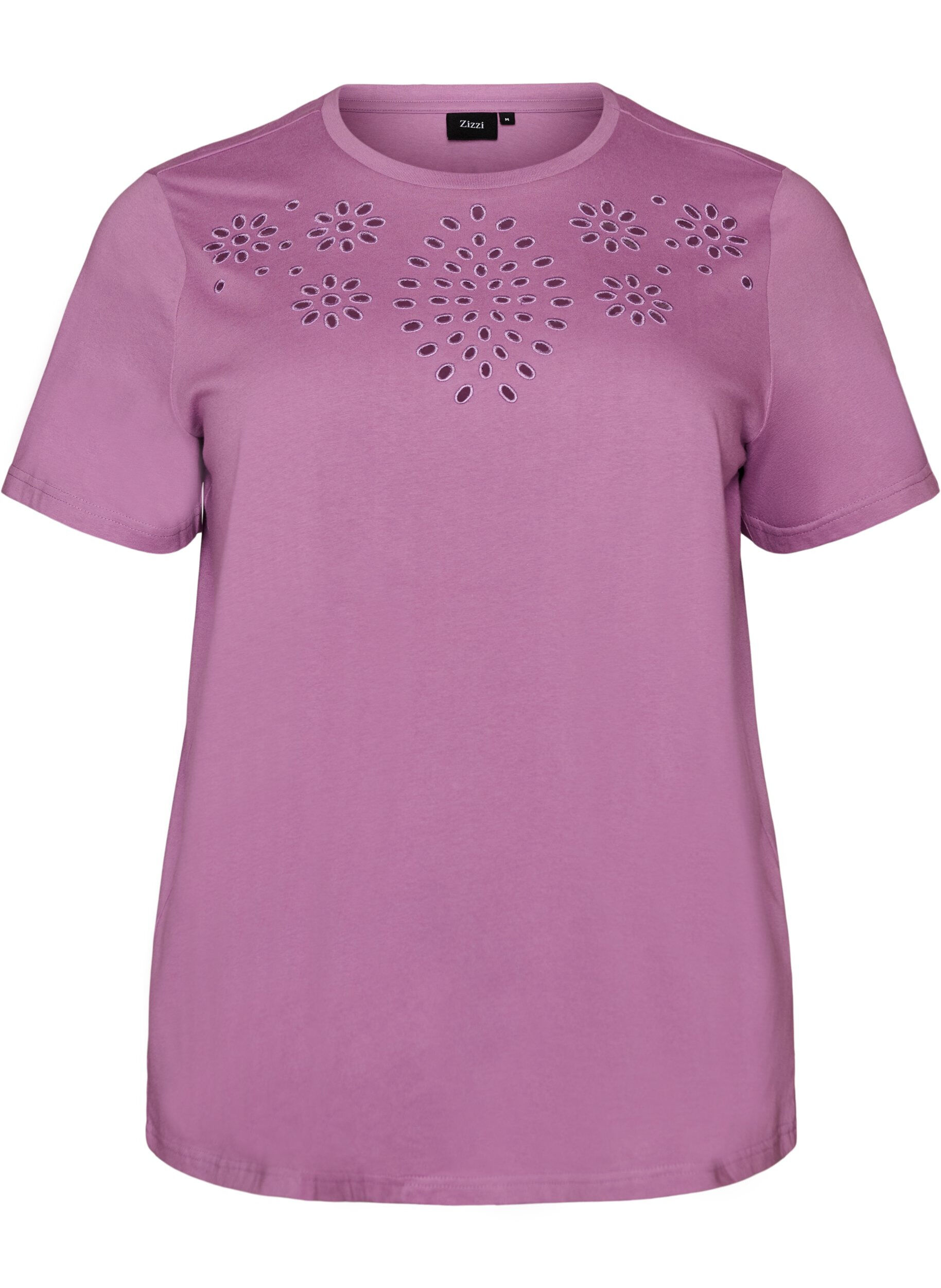ZizziT-shirt i ekologisk bomull med h&aring;lbroderi, Lila, Packshot image number 0