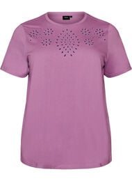 T-shirt i ekologisk bomull med h&aring;lbroderi, Lila