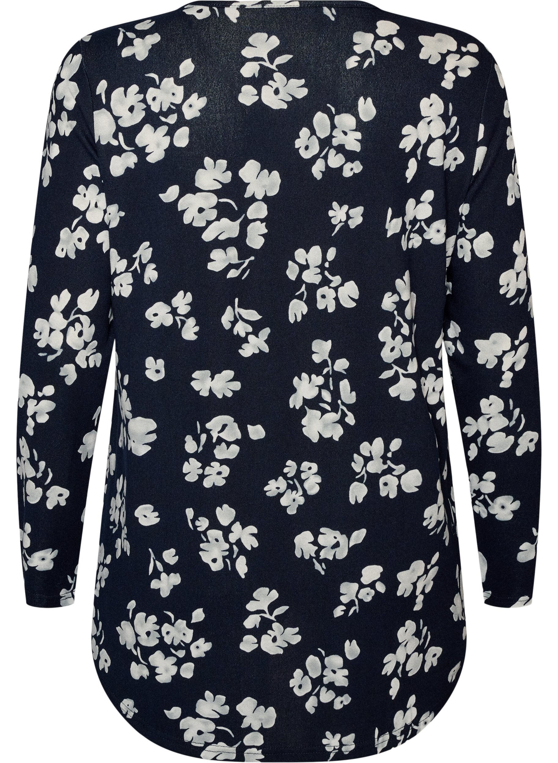 ZizziBlommig blus med l&aring;nga &auml;rmar, Bl&aring;, Packshot image number 1