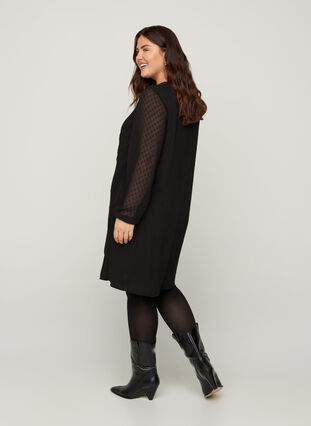 Långärmad klänning med a-form, Black, Model image number 1