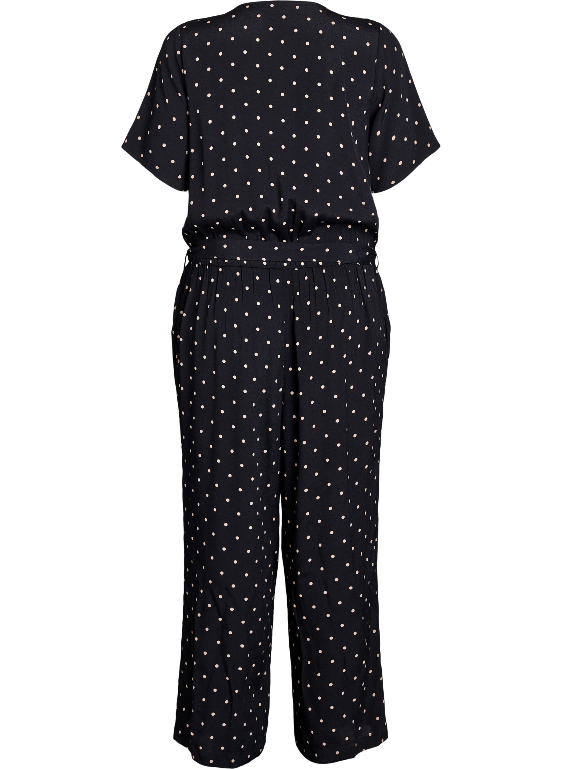 Zizzi Jumpsuit med prickigt m&ouml;nster och korta &auml;rmar, Svart, Packshot image number 1