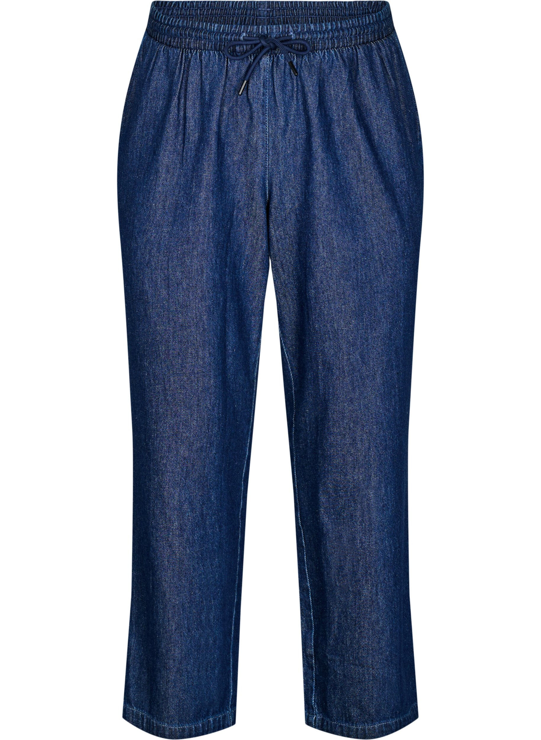 Jeans med rak passform och res&aring;r i midjan