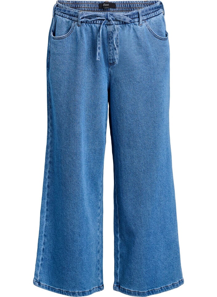Jeans med l&ouml;s passform, res&aring;r och dragsko, Bl&aring;, Packshot image number 0