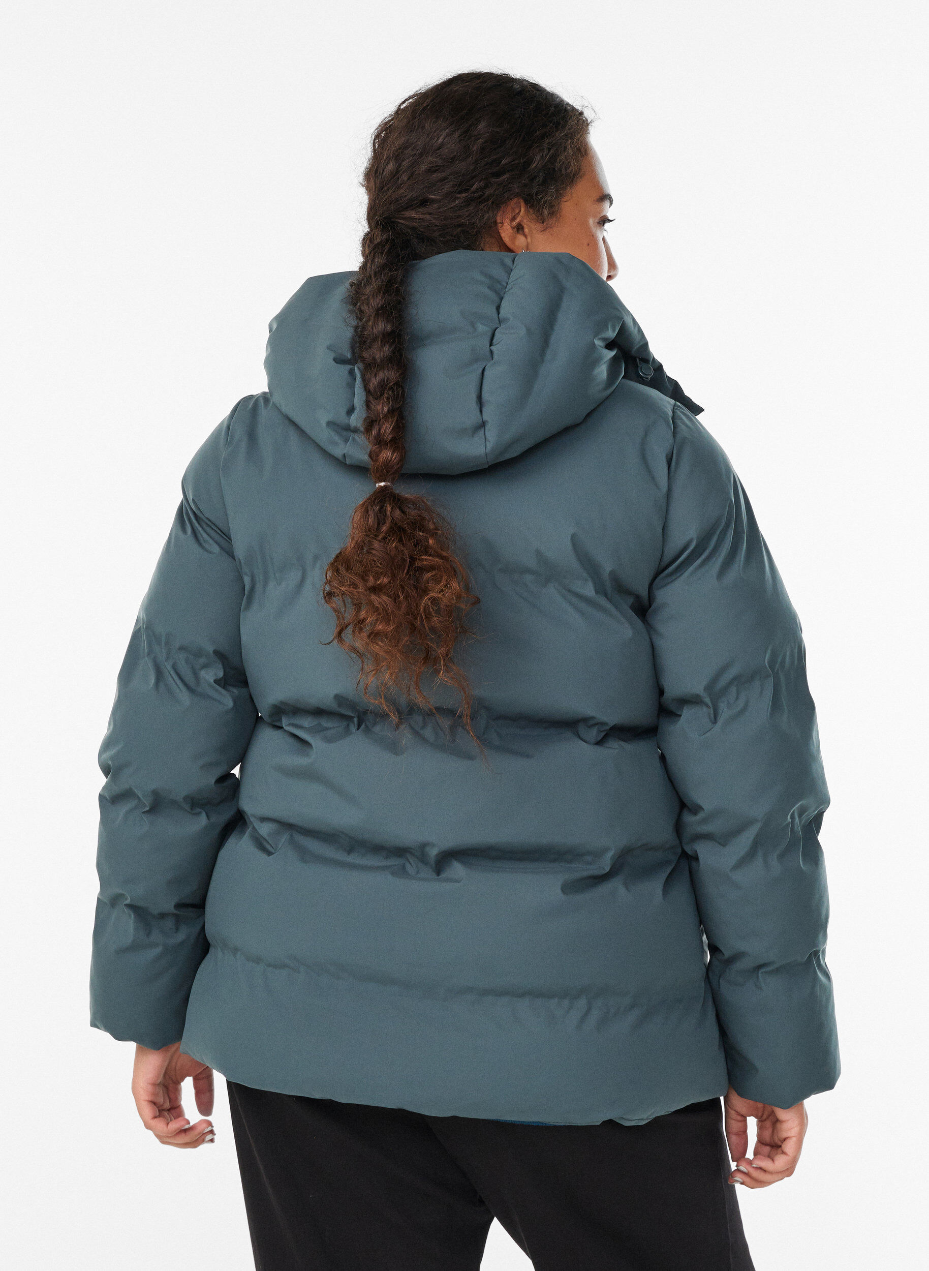 ZizziKort pufferjacka med avtagbar huva, Gr&ouml;n, Model image number 2