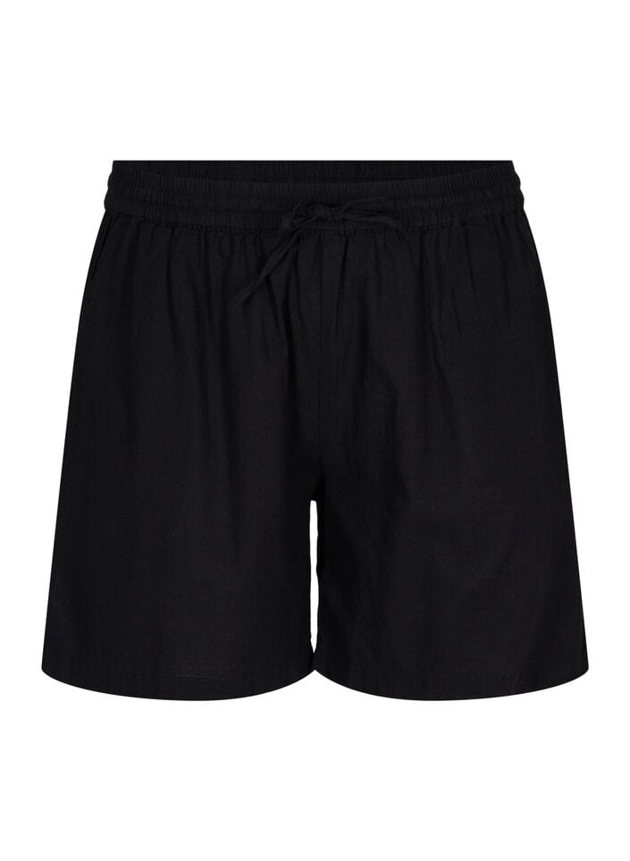 Lösa shorts i bomullsblandning med linne, Black, Packshot image number 0