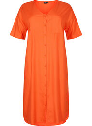 Kortärmad skjortklänning i viskos, Mandarin Red