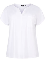 T-shirt med v-ringning och bröstficka, Bright White