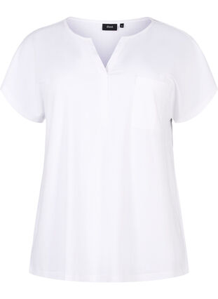 T-shirt med v-ringning och bröstficka, Bright White, Packshot image number 0