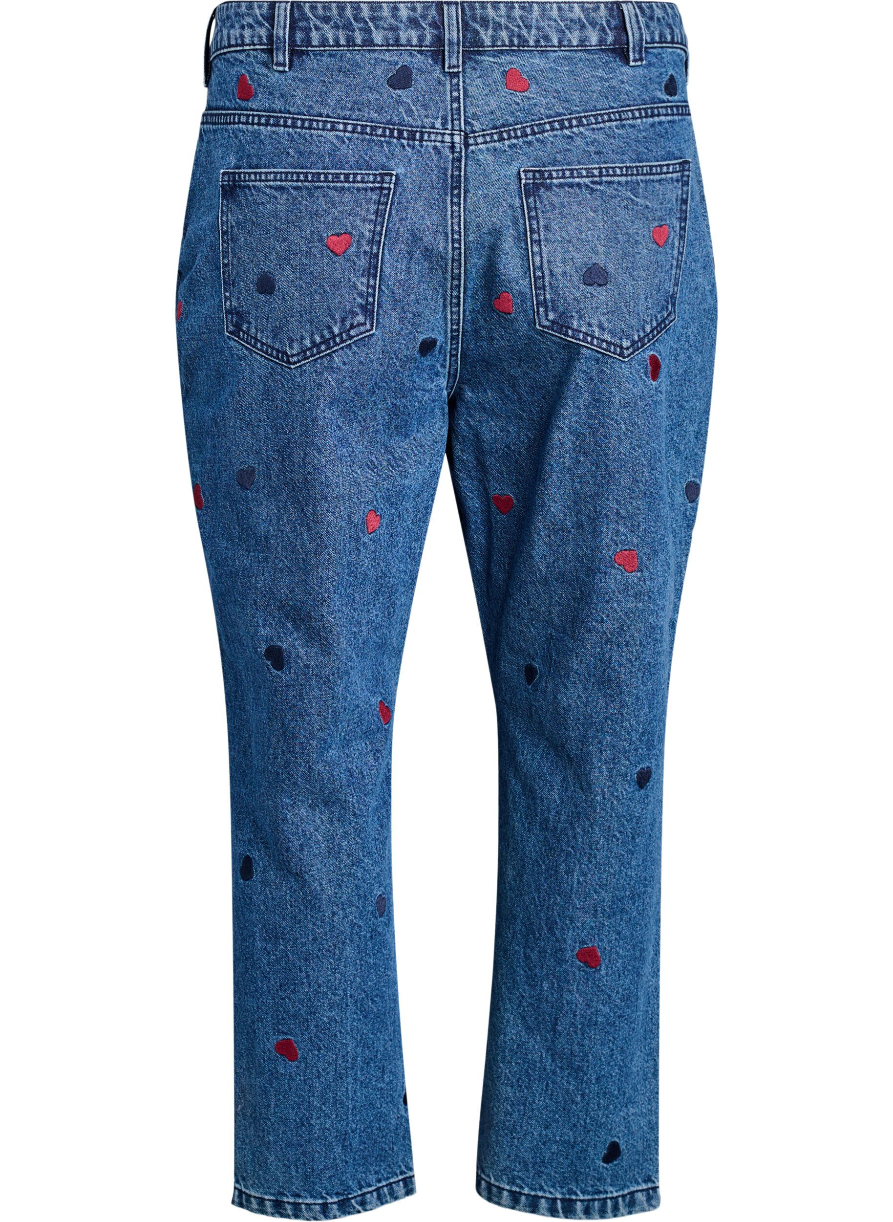 Zizzi Mille Mom Fit-jeans med broderier, Bl&aring;, Packshot image number 1