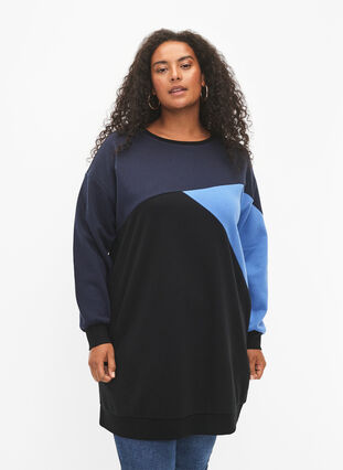 Lång sweatshirt med blockfärger, Night S. Color Block, Model image number 0