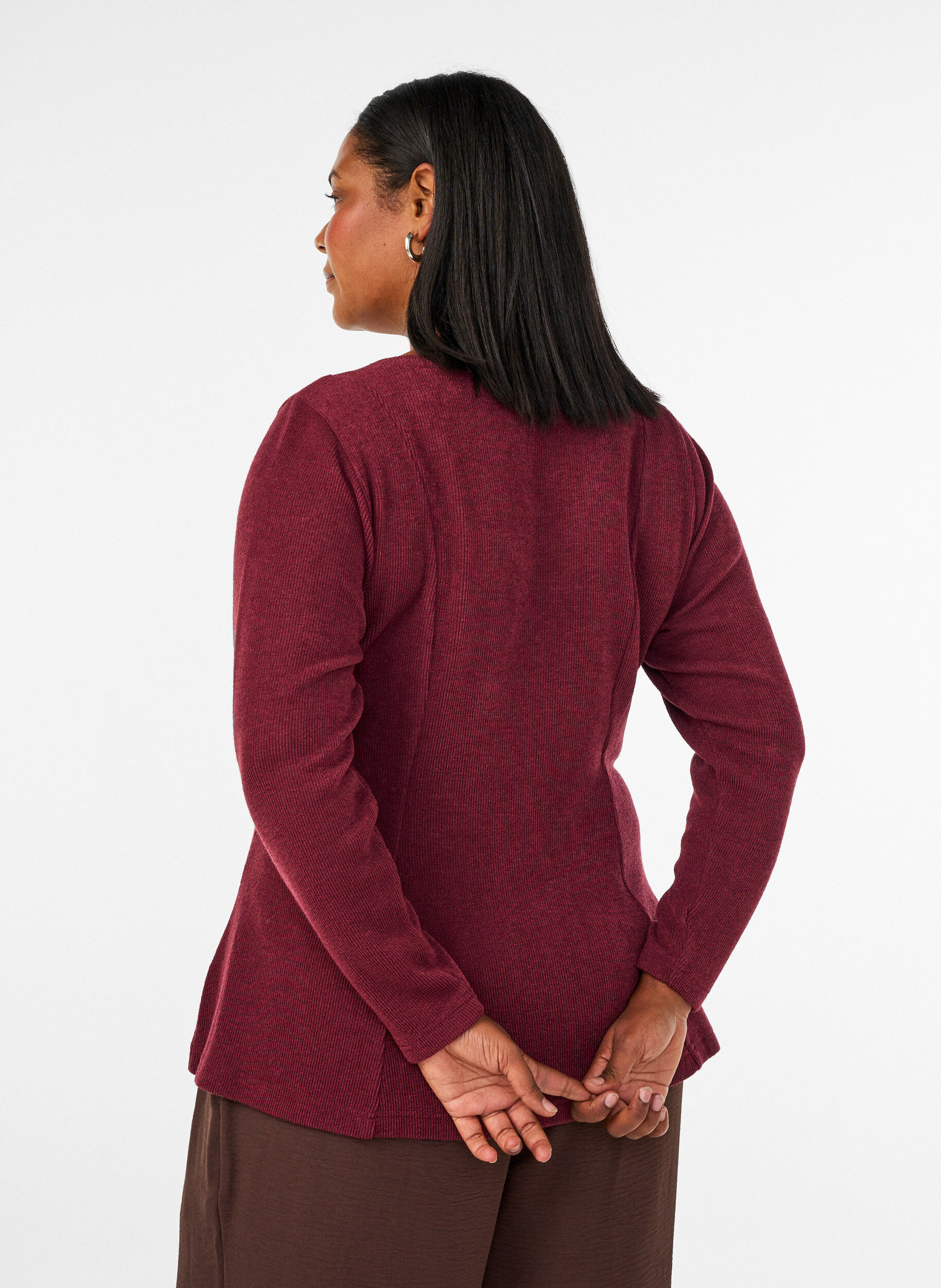 ZizziBlus i jersey med ribbad textur och a-linjeformad passform, R&ouml;d, Model image number 2