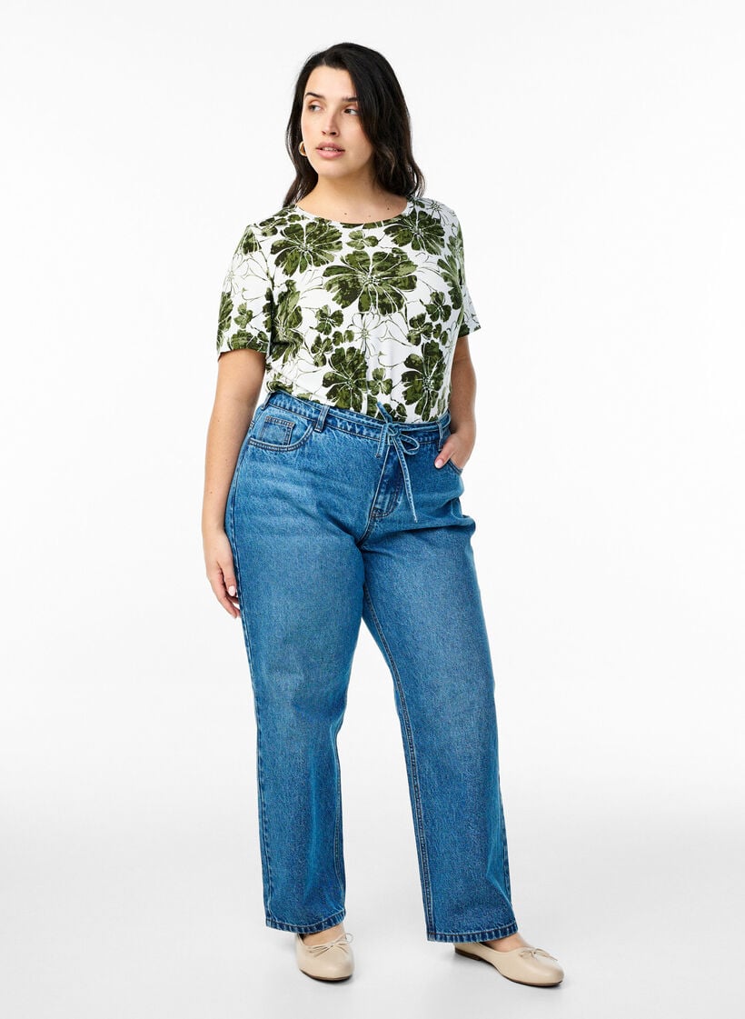 T-shirt med blommigt tryck, Gr&ouml;n, Model image number 1