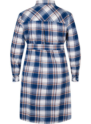 Rutig skjortklänning med knytdetalj, Blue White Check, Packshot image number 1