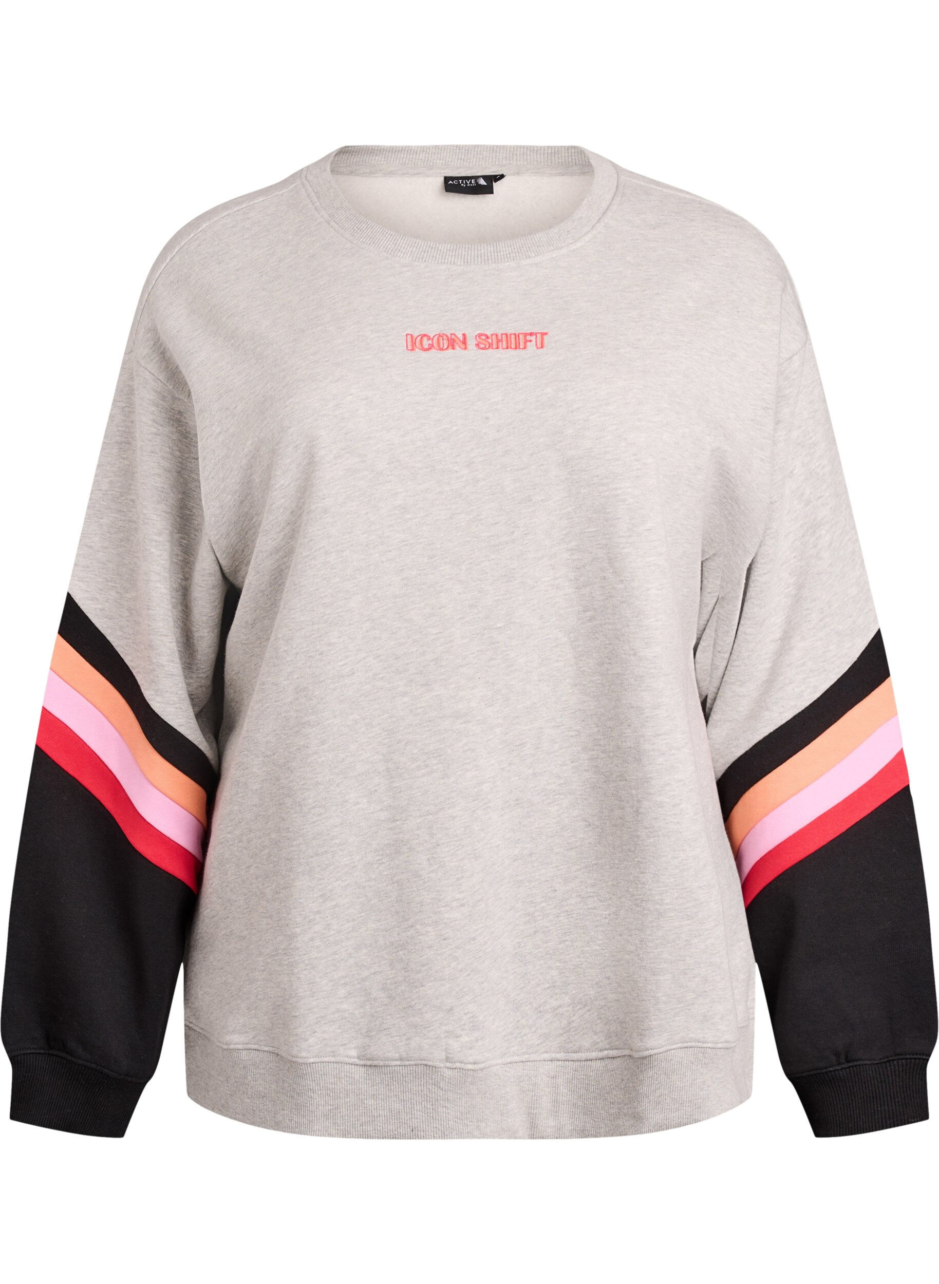 Zizzi L&ouml;s sweatshirt med kontrastdetaljer p&aring; &auml;rmarna, Gr&aring;, Packshot image number 0