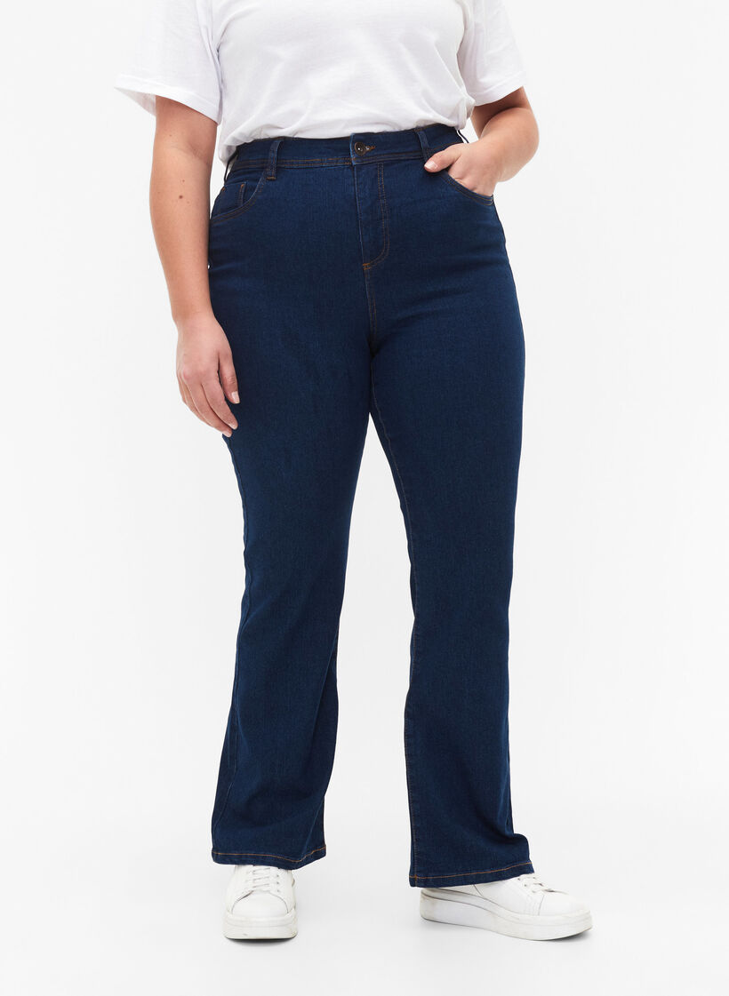 H&ouml;gmidjade jeans med bootcut, Bl&aring;, Model image number 2
