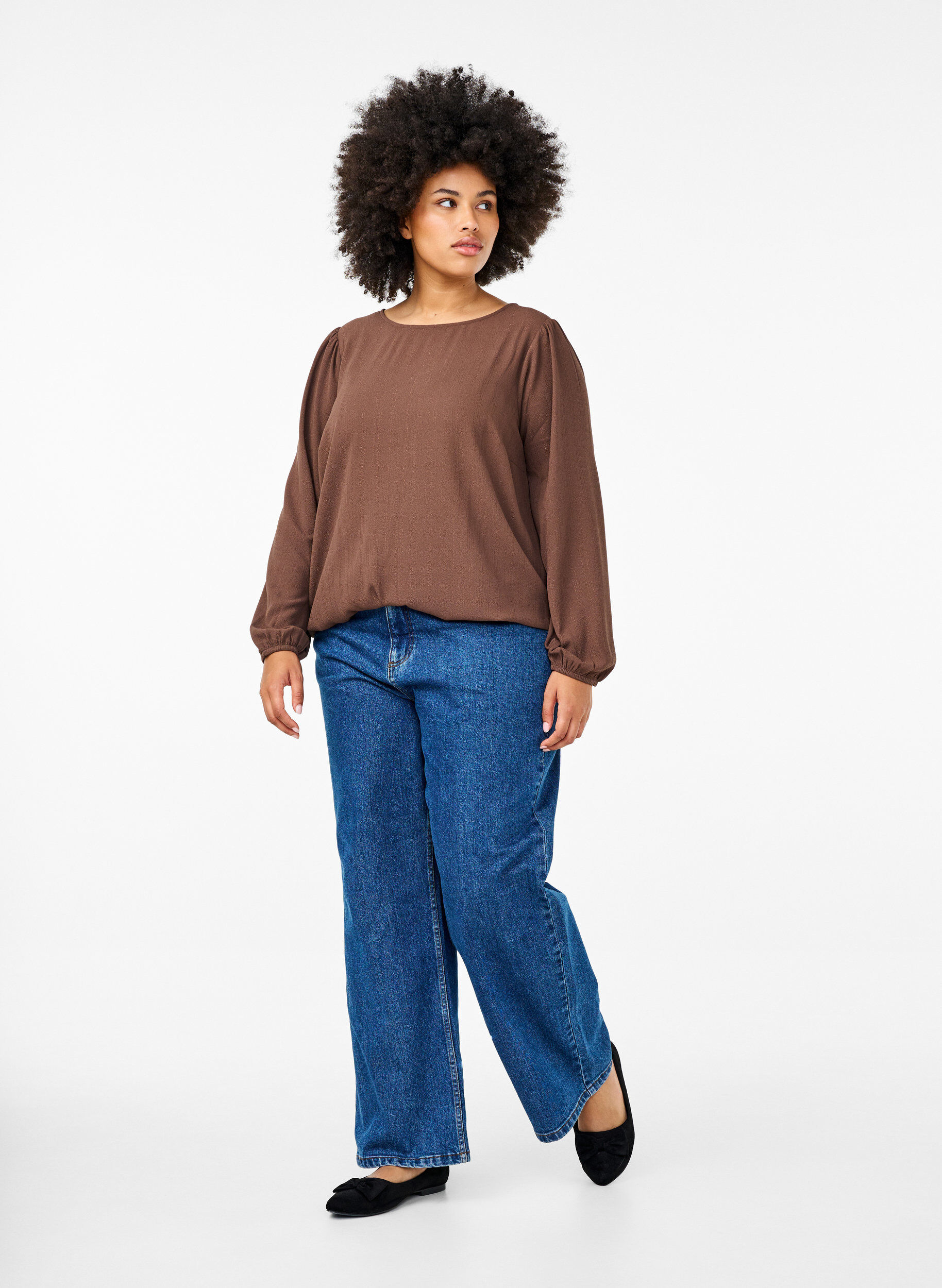 Zizzi Blus med silverglitter, Brun, Model image number 1