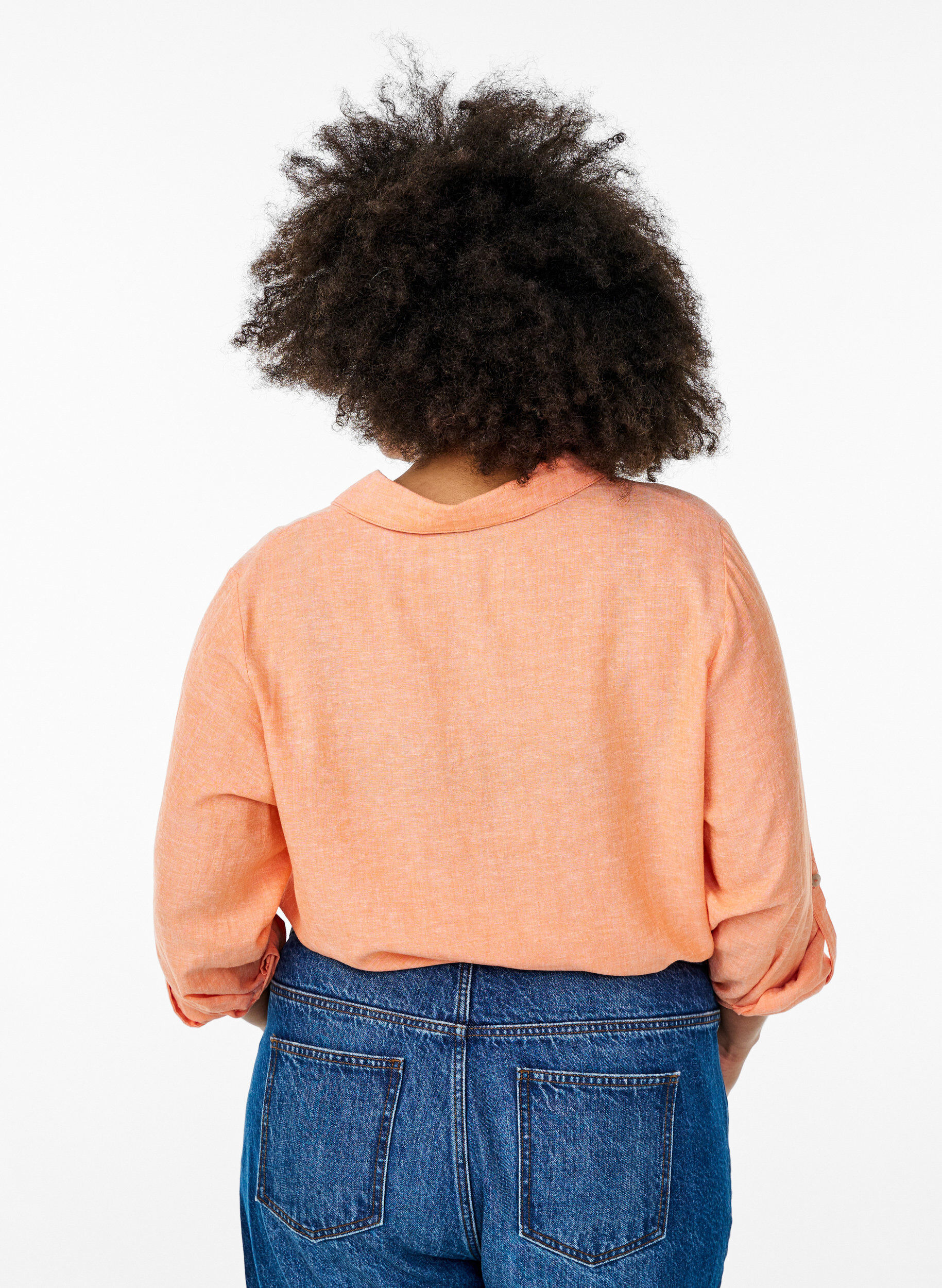 ZizziSkjorta i linne och viskos med 3/4-&auml;rmar, Orange, Model image number 2