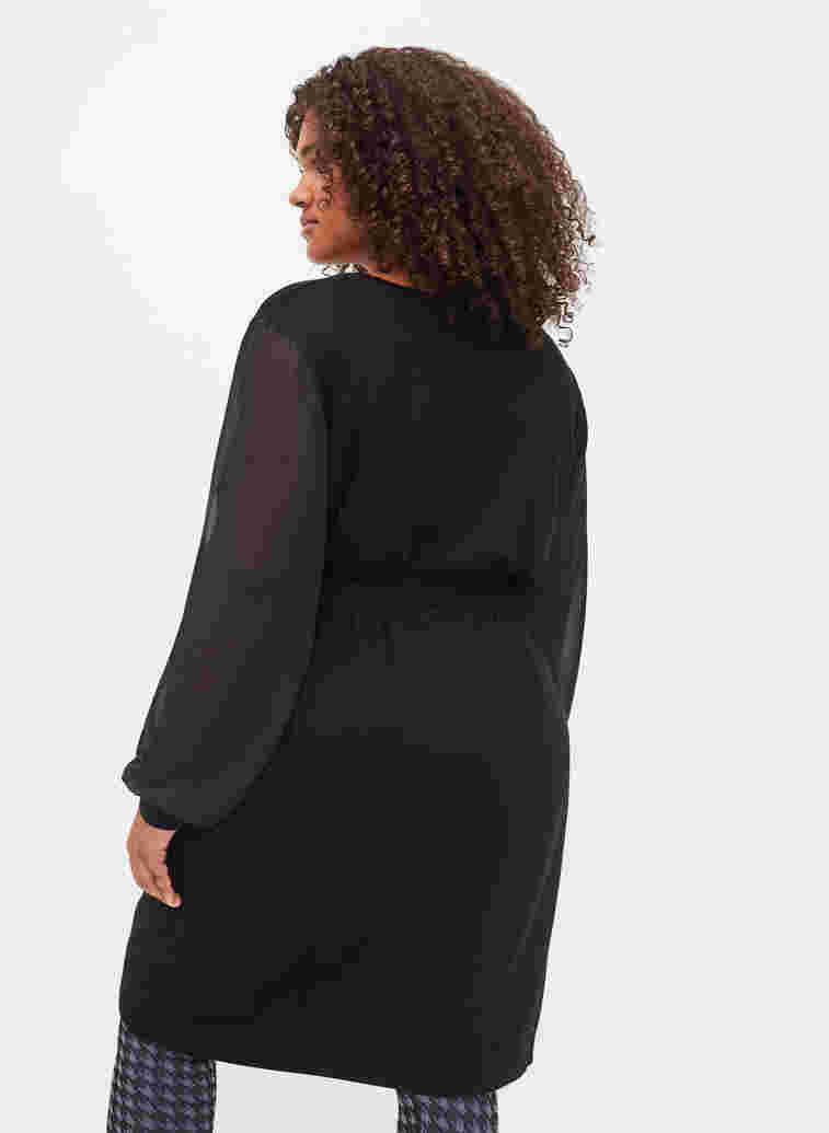 Stickad klänning med transparenta ärmar, Black, Model image number 1