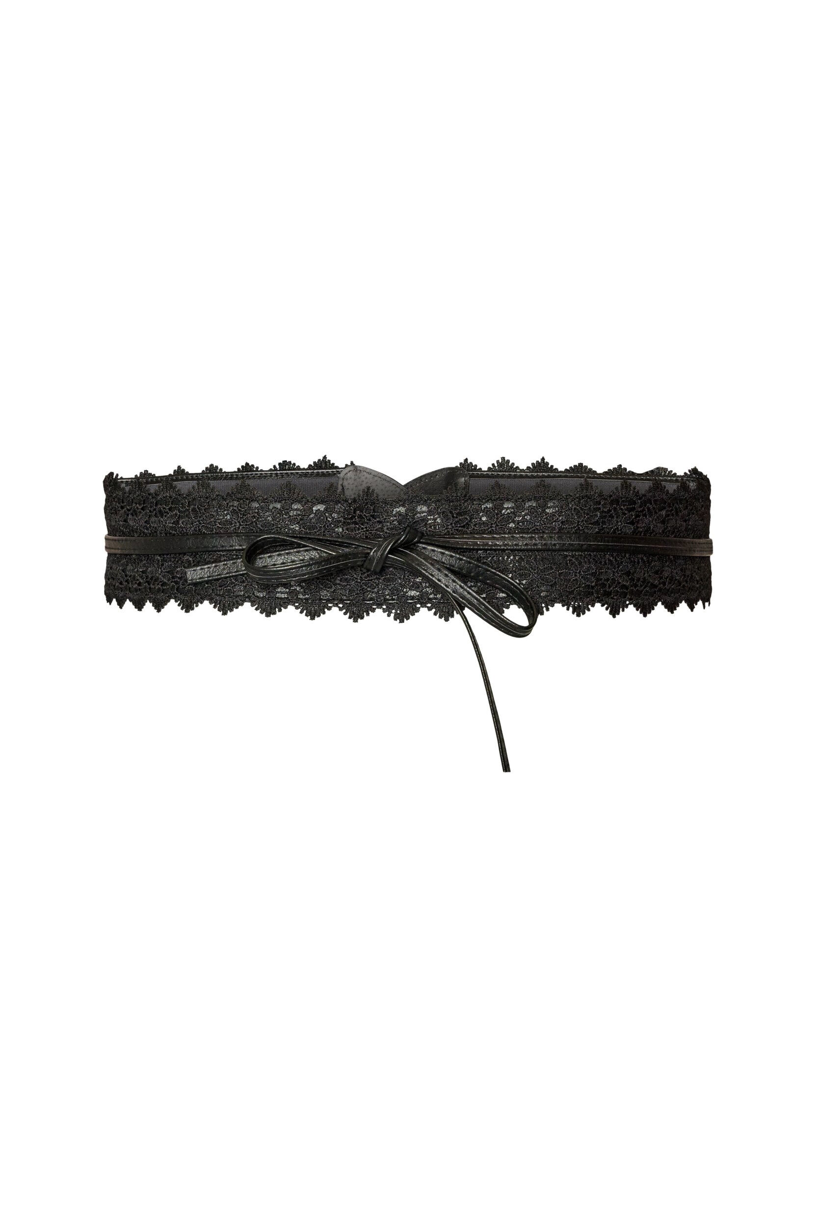ZizziMidjesk&auml;rp med spets och knytning, Svart, Packshot image number 0
