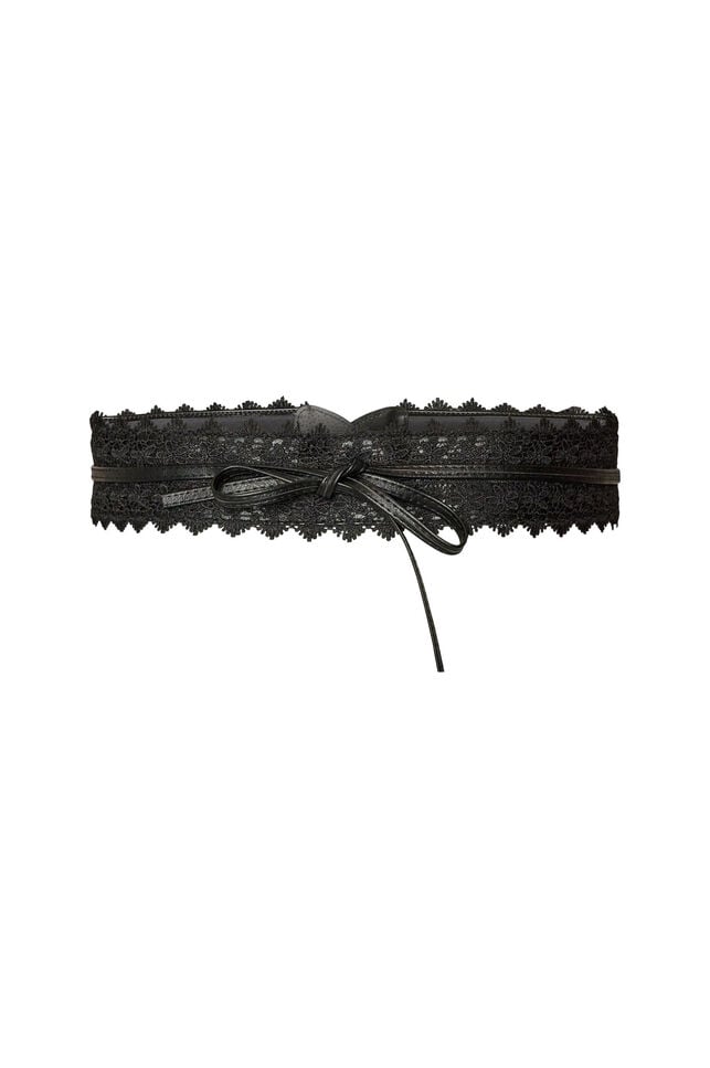 Midjesk&auml;rp med spets och knytning, Svart, Packshot image number 0