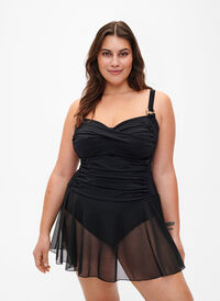 Badklänning med drapering och kjol, Black, Model