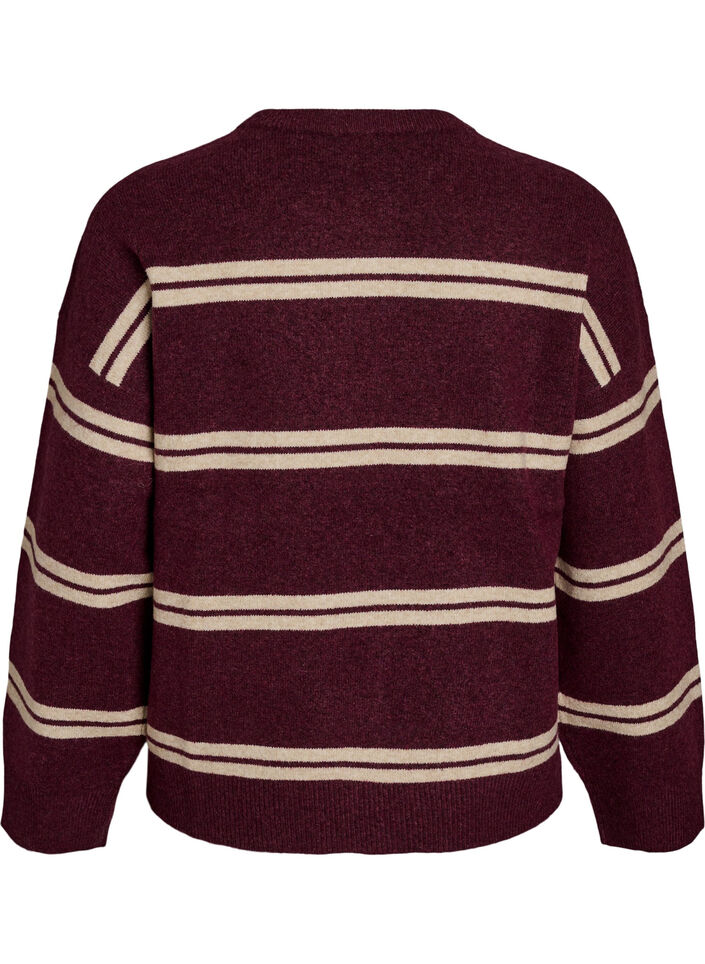 Stickad blus med dubbla kontrastr&auml;nder, R&ouml;d, Packshot image number 1