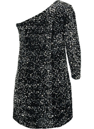 Kort one-shoulder klänning med paljetter, Black/Silver Sequins, Packshot image number 1