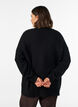 L&aring;ng ribbstickad blus med V-ringning, Svart, Model image number 2