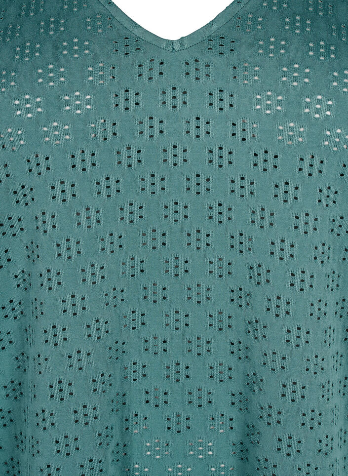 V-ringad blus med hålmönster, Sea Pine, Packshot image number 2
