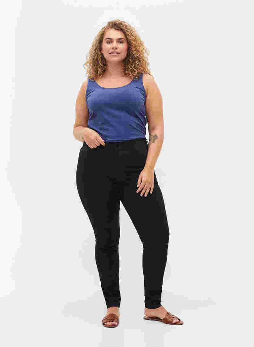 Super slim Amy jeans med resår i midjan, Black, Model