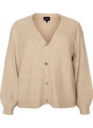 Kofta med V-ringning och ribbad struktur, Beige
