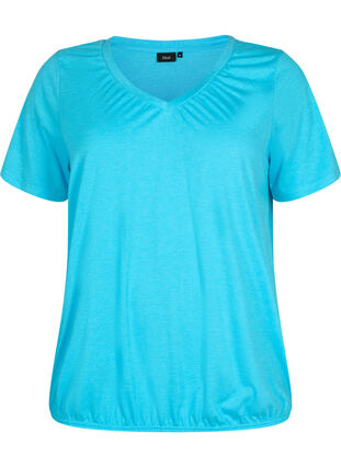 Melerad t-shirt med resårkant, Blue Atoll Mél, Packshot image number 0
